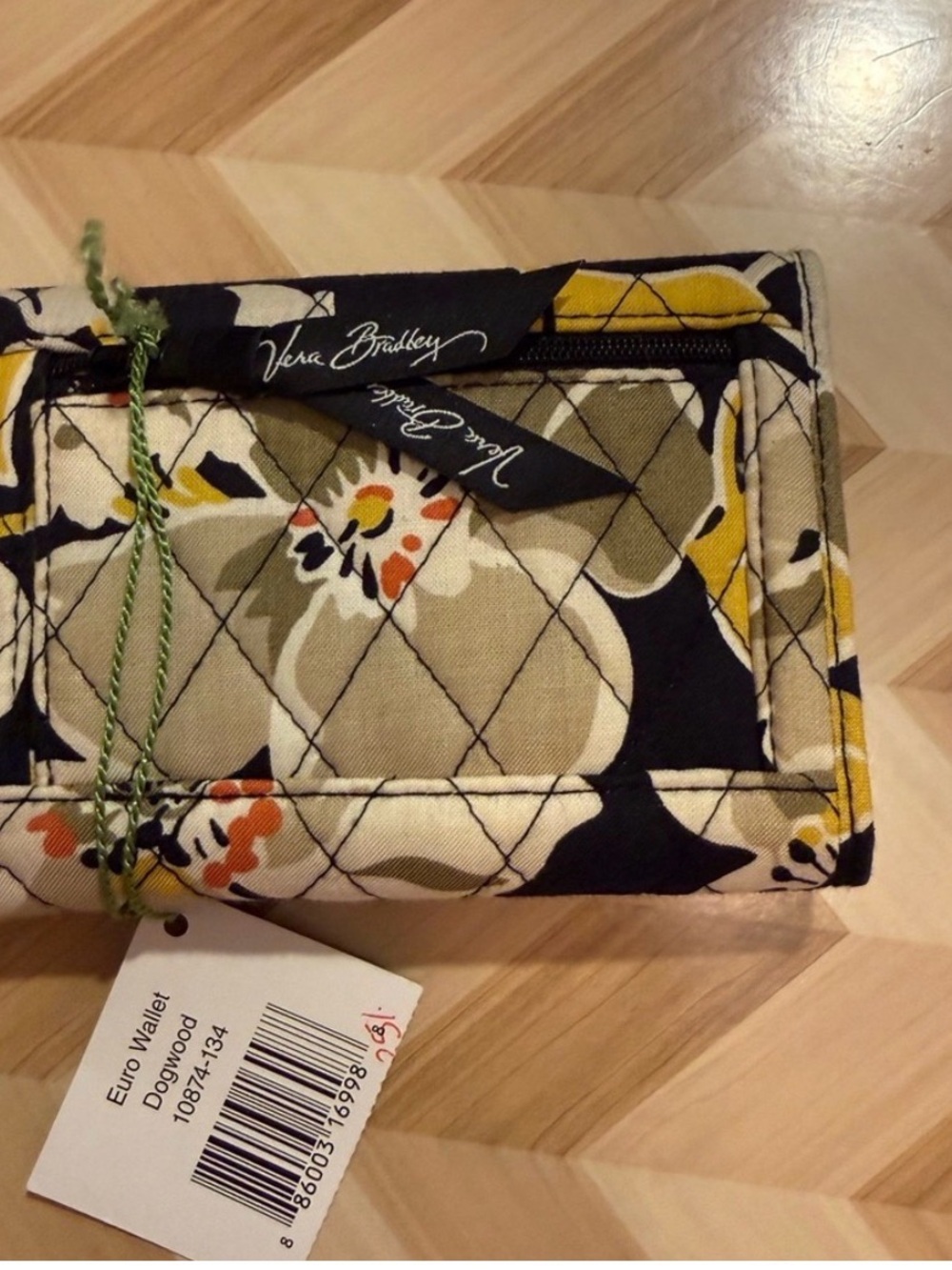 Vera Bradley Quilted Euro Wallet in Yellow, Black and Cream Floral - Picture 3 of 5